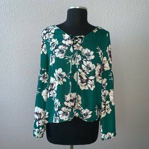 Green Floral Shirt with Loose Sleeves